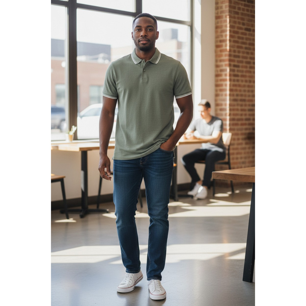 Sonoma Goods for Life Men's SS Tipped Piqué Polo  Color: Olive Green Size: Large